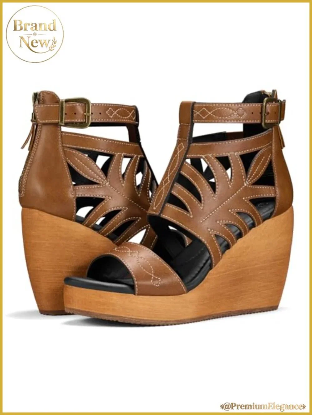 Western Embroidered Wedge Platform Sandals Comfort Zip Ankle Strap
